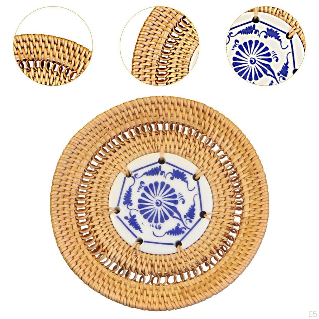 Runder gewebter Platzset Rattan-Platzset, Boho, Bauernhaus, Rutschfeste Webart Tischset für Innen