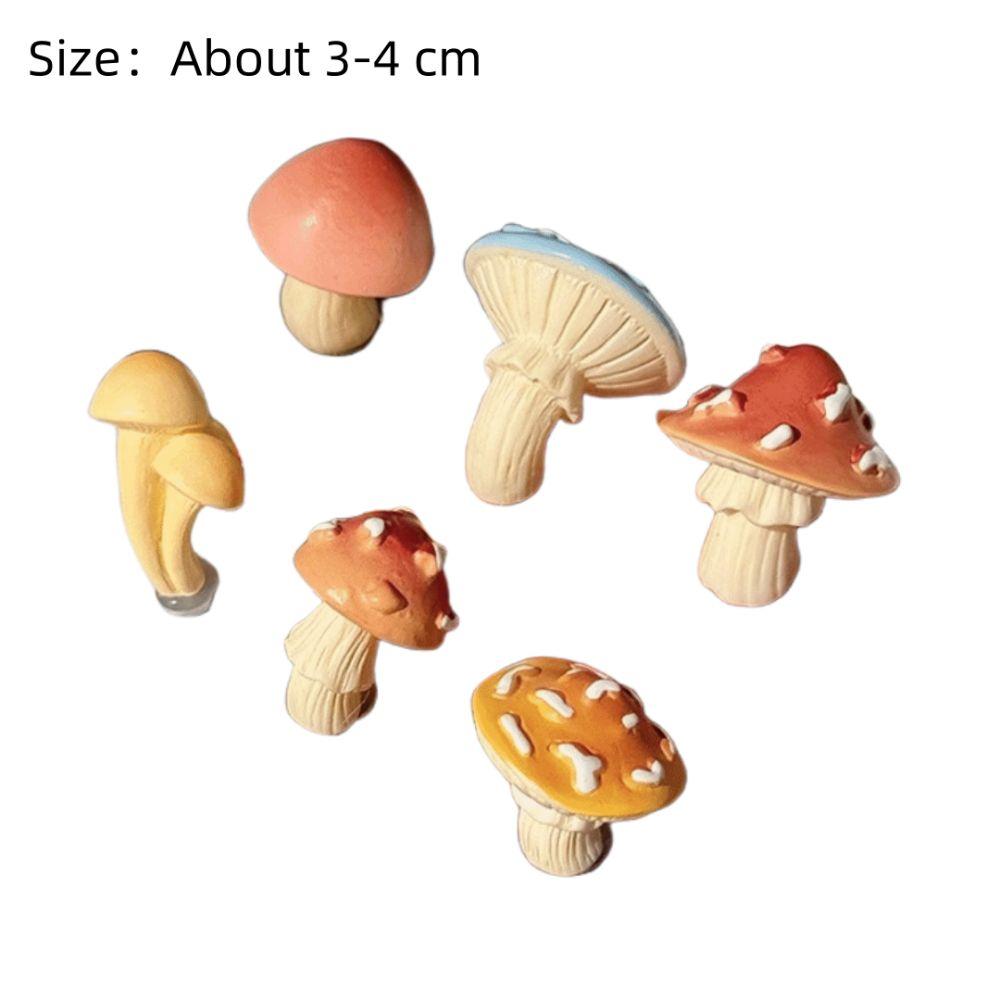 6pcs 3D Mini Mushroom Fridge Stickers Simulated Forest Theme Miniature Figurines Magnetic Micro Landscape Ornaments Home Decor