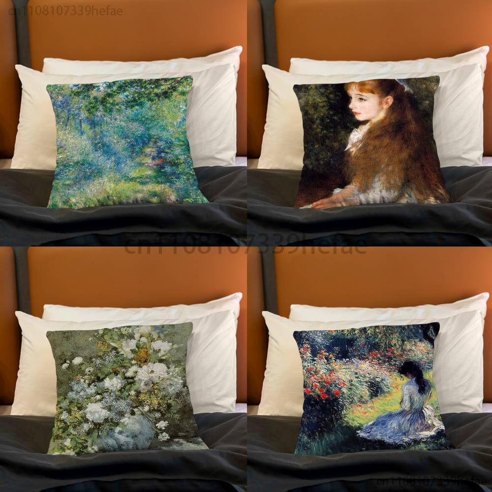 Pierre AAuguste RRenoir Funny Pillow Case Antidustmite Pillowcase Invisible Zipper Silky Short Plush Sofa Cushion Cover