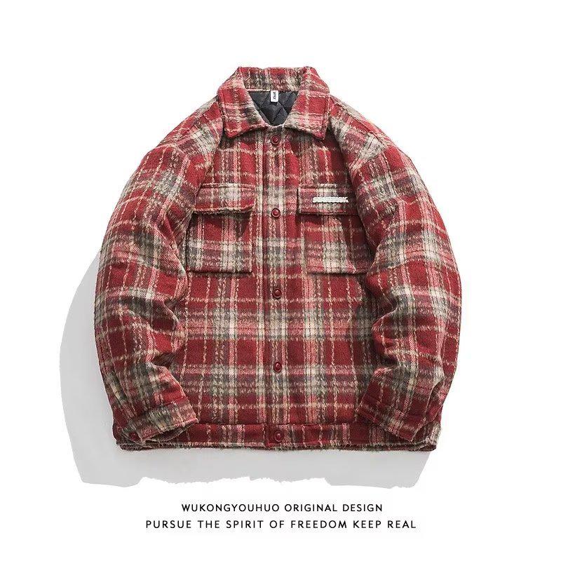 Men's Trendy Plaid Jacket - Youthful, Literary Lapel Long Sleeve for Spring/Autumn