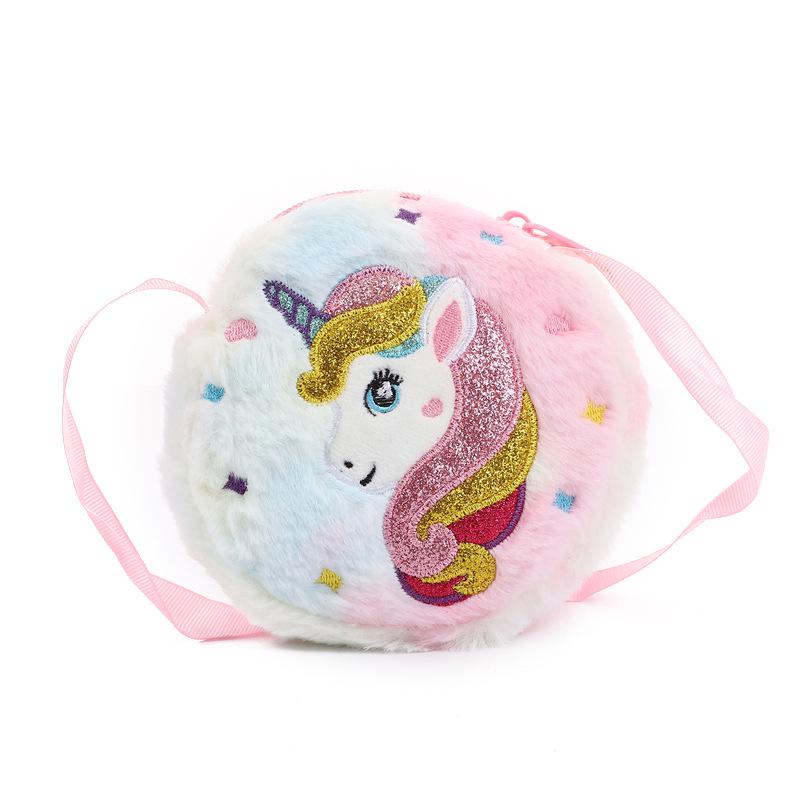 Unicorn Plush Crossbody Bag - Cute & Round Shoulder Bag for Girls with Coin Purse