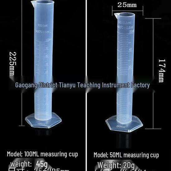 Plastic Graduated Measuring Cylinders: 10ml, 25ml, 50ml, 100ml, 250ml, 500ml, 1000ml