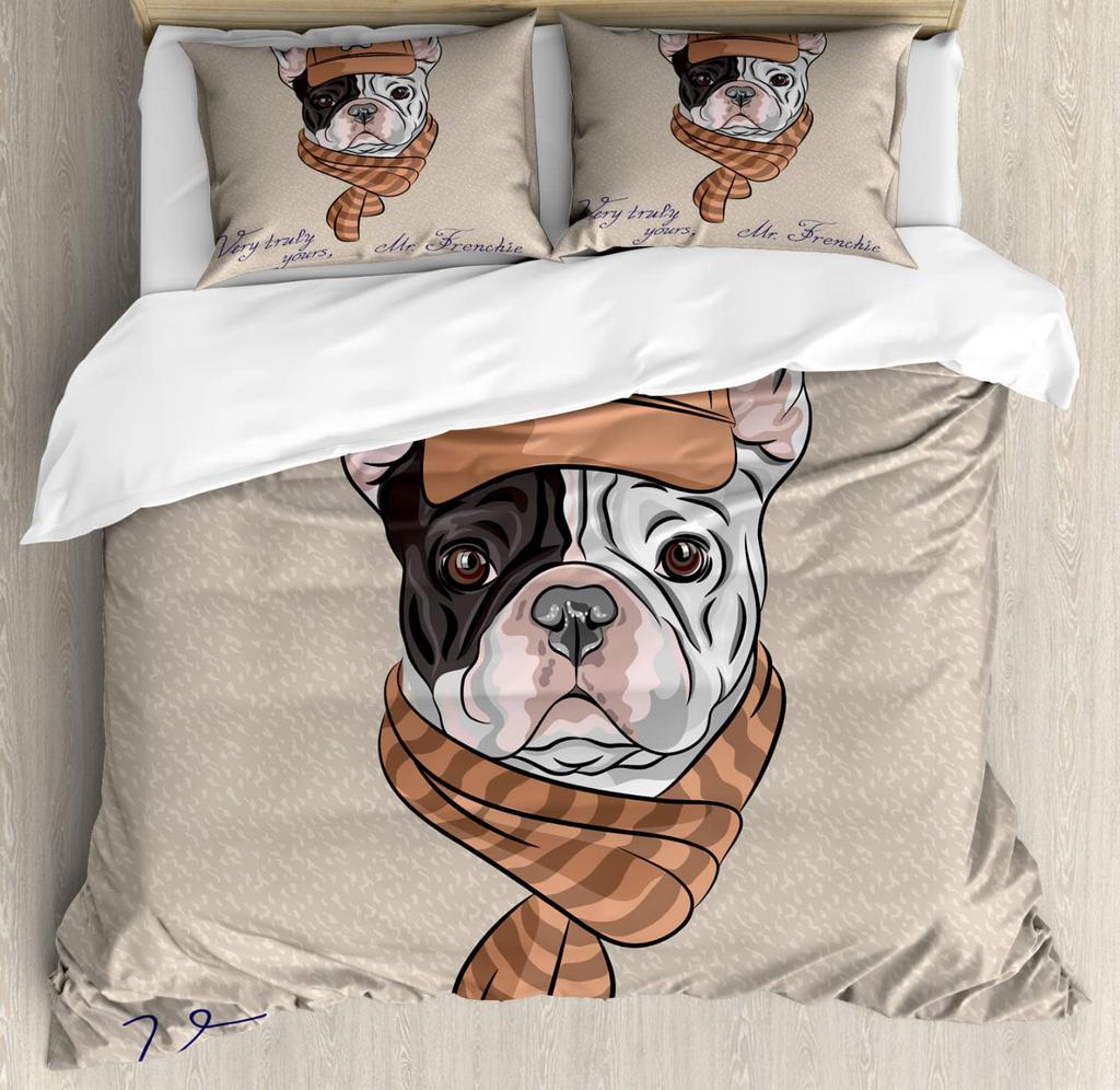 French Bulldog Duvet Cover Set Cute Animal Modern Decorative 3 Piece Bedding Set With 2 Pillowcase Dog Pattern Comforter Covers