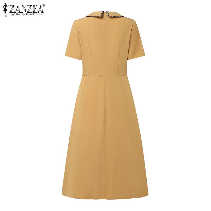 ZANZEA Women Elegant Doll Collar Casual Short Sleeve Dress
