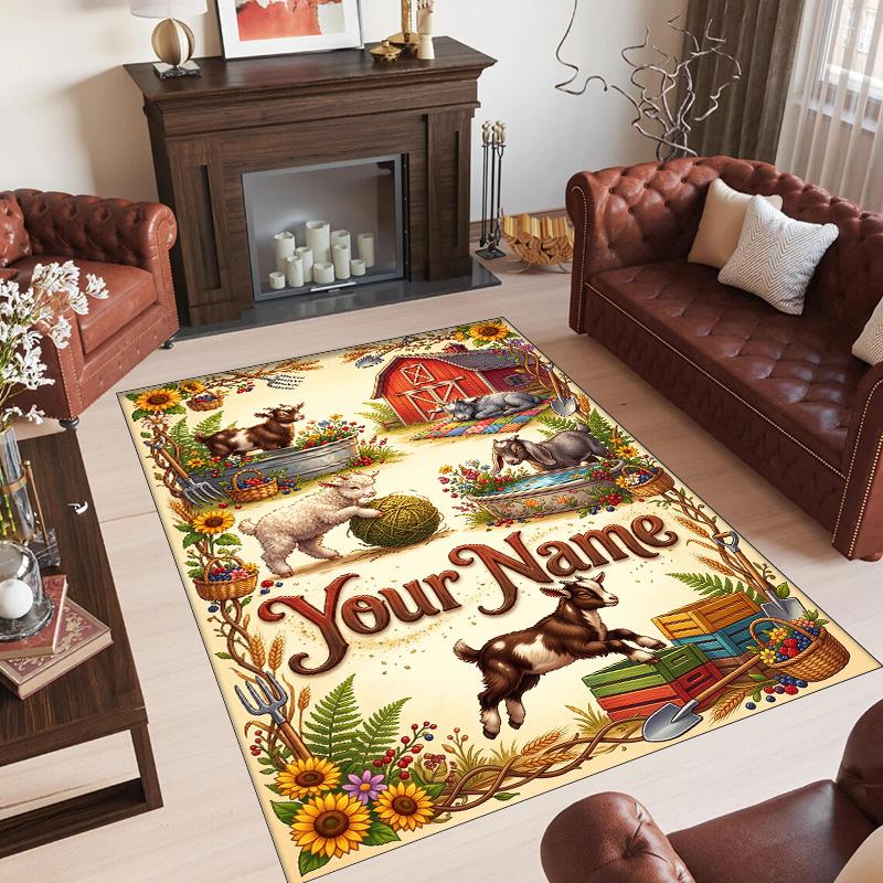 Farm Country Theme Crystal Velvet Rug Personalized Custom Name Text Soft Floor Mat Home Decor