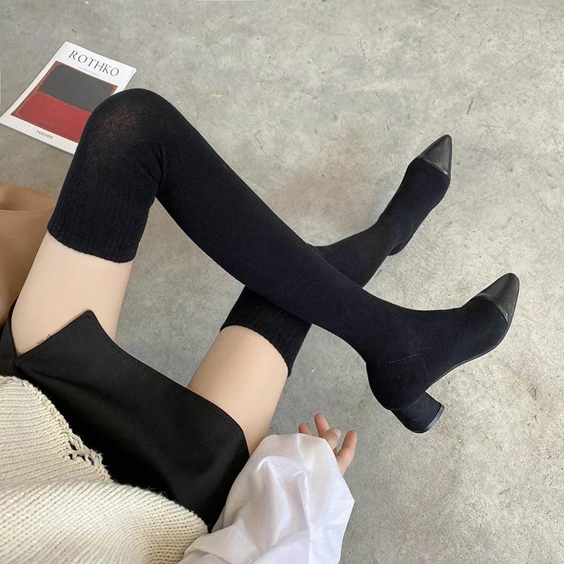 2025 Women Over The Knee High Sock Boots High Heels Nightclub Wedge Heels Woman Stretch Boots Winter Thight Slim Botas Mujer