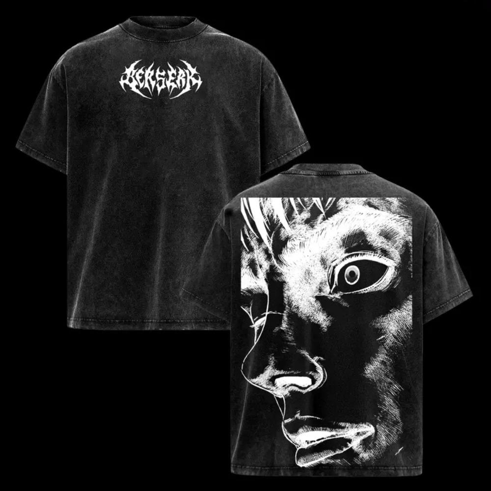 Anime Berserk Guts Printed Tee Men Women Washed Cotton T-shirts Manga Vintage T Shirt Harajuku Male Casual Short Sleeve Tshirt