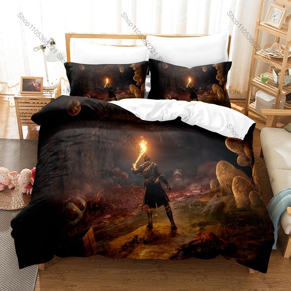 Cool Microfiber Black Gold Brown Medieval Dark Fantasy Gaming Bedding Set Duvet Cover + 2 Pillowcases All Season Use