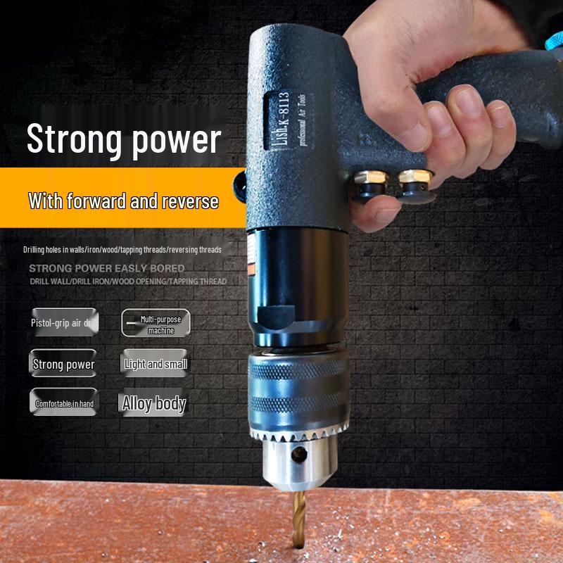 Pistol-style Alloy Air Drill with Forward/Reverse Rotation; Hand-held Lightweight Metal/Wood Drilling Tool