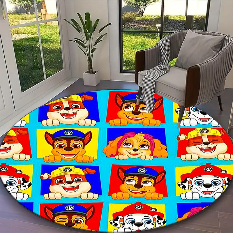 [Dogs Printed Carpet] Non-slip Office Rug, Cozy Round Carprt for Living Room Use, Soft Home Sofa Chair Mat