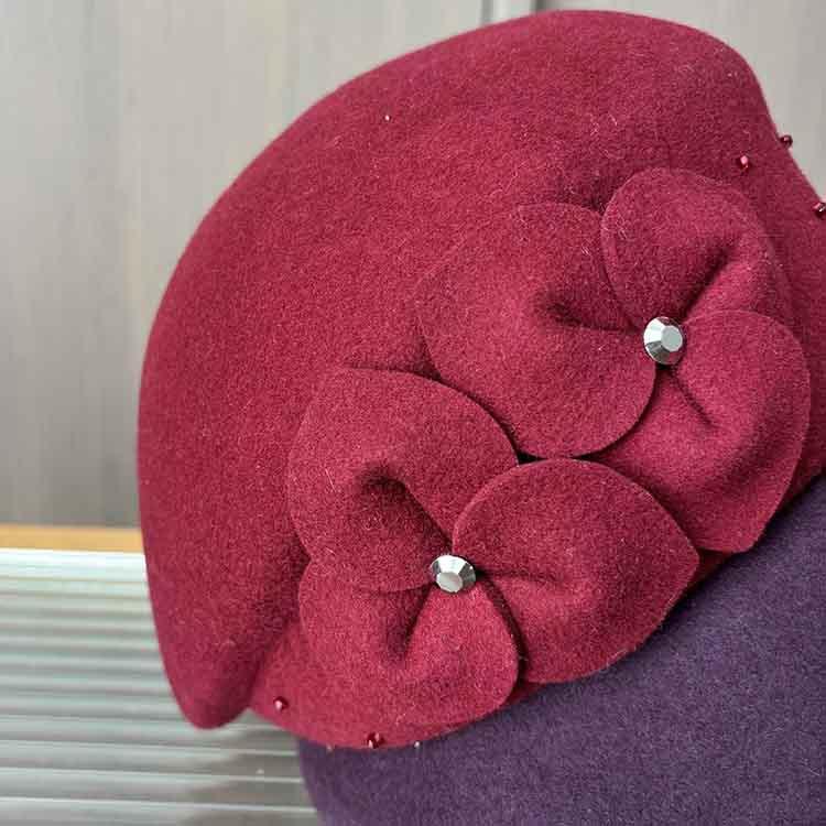 Ladies Autumn and Winter Elegant Flower Woolen Duck Tongue Beret Temperament Stewardess Hat Fashion Styling Top Hat