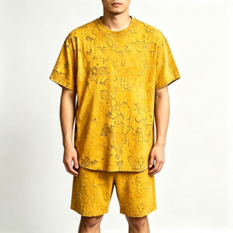 Summer Y2K Vintage Fun Rust Cracks Graphic Printed Round Neck Short Sleeved Kids T-Shirt And Shorts Set Boy's and Girl's T-shirt Shorts Set