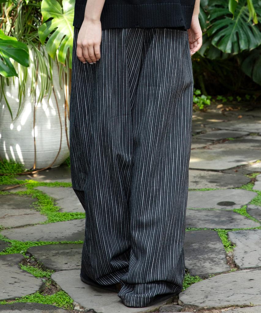 GLACK Gp139 Striped Linen Easy Pants (Black)