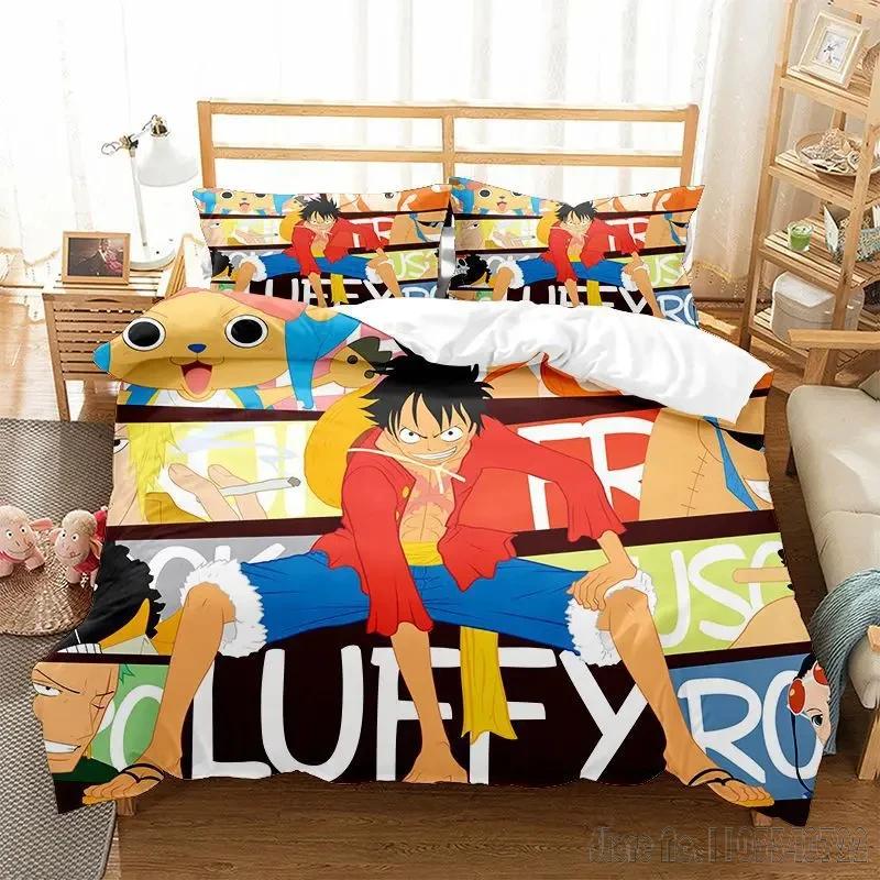 Anime O-One Piece Bedding Set Japanese Luffy Child Baby Duvet Cover Sets Bedclothes Twin Single King Kids Adult Gift