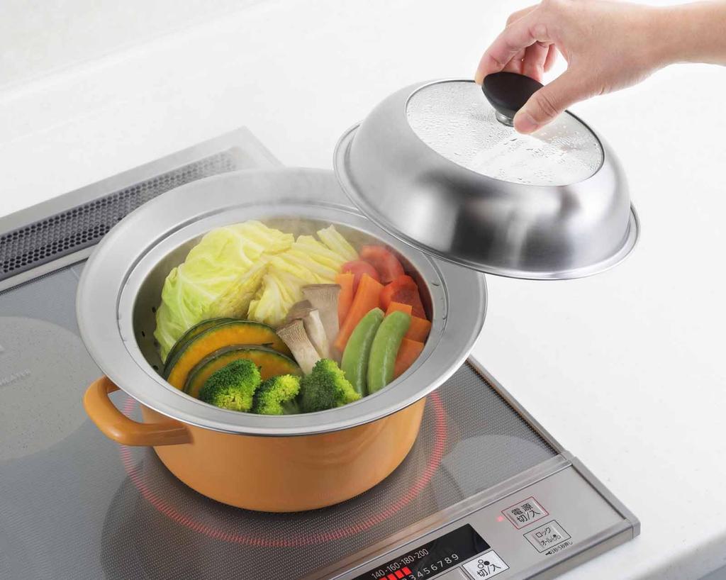 Yoshikawa Steamer for Pots with Glass Stainless Steel Steaming Simply Place on Steam Made in YJ3626 Visible! 20-22cm Lid, Plate, Pot, Food,