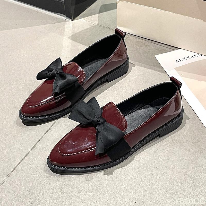 2024 Spring New Comfortable Formal Shoes Fashion Daily Casual Flat Shoes Pointed Bow Square Heel Women's Single Shoes