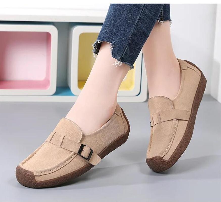 Women Mother Female Lady Cow Suede Genuine Leather Shoes Flats Loafers Slip On Spring Moccasins Plus Size 43 42