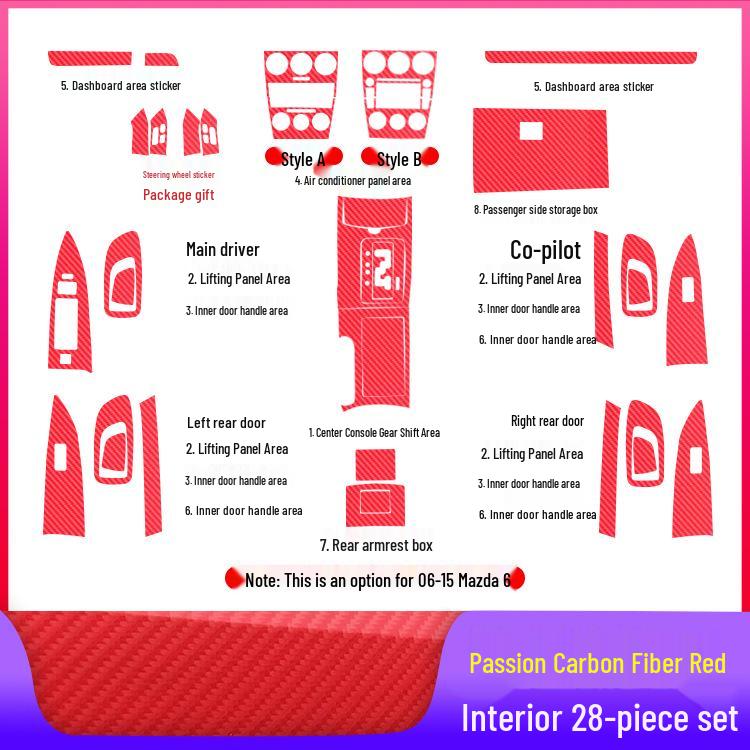Mazda 6 Mittkonsol Växelspak Film: Dekorationsstickers för interiör (2003-2015)