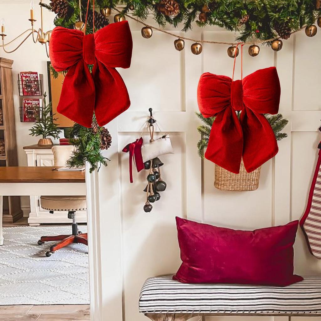 S/M/L R ed Velvet Bows For Christmas Tree Ornament Garland Topper Holiday Home Decoration Velvet Christmas Bows Pendant