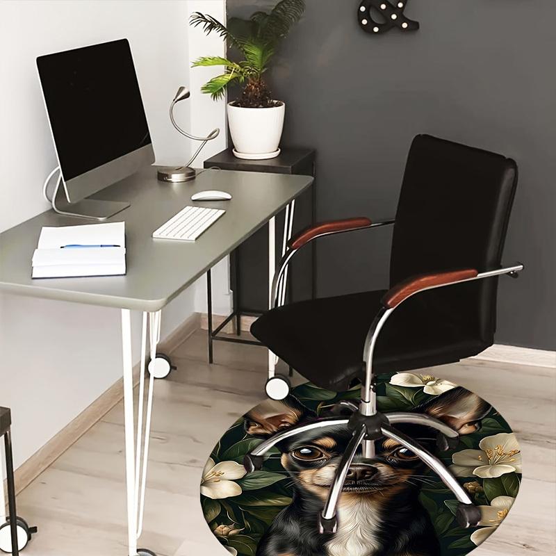

1PC Chihuahua Flowers Non-Slip Floor Round carpet, Office, family, bedroom, Large Area Rug Indoor Rugs, Durable PolyesterH0402 80cm by 80cm