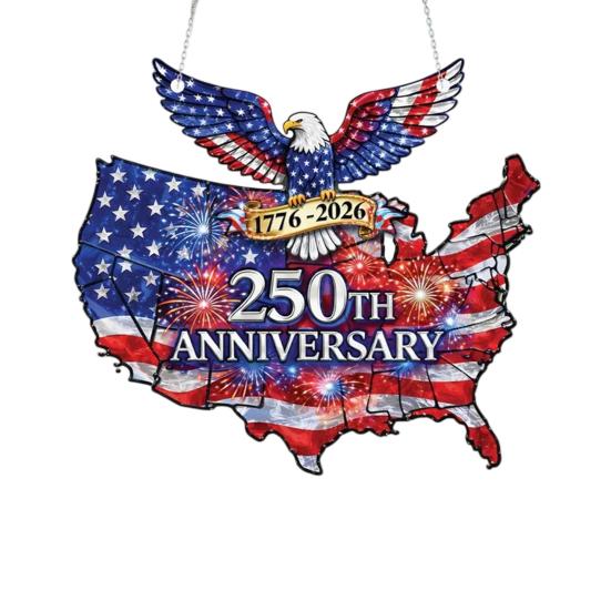 

США 250-летний юбилей Подвеска-солнцелов 1776-2026 Акриловое подвесное украшение на окно Американский орел Патриотический ловчик солнца Мемориальный подарок S
