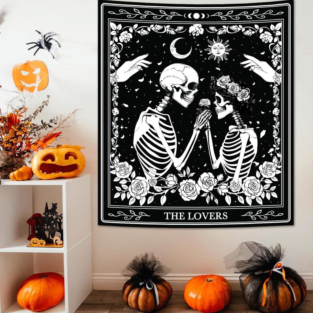 Skeleton Lovers Wall Tapestry Day of the Dead Art Decor Halloween Boho Bedroom Living Room Home Interior Hanging