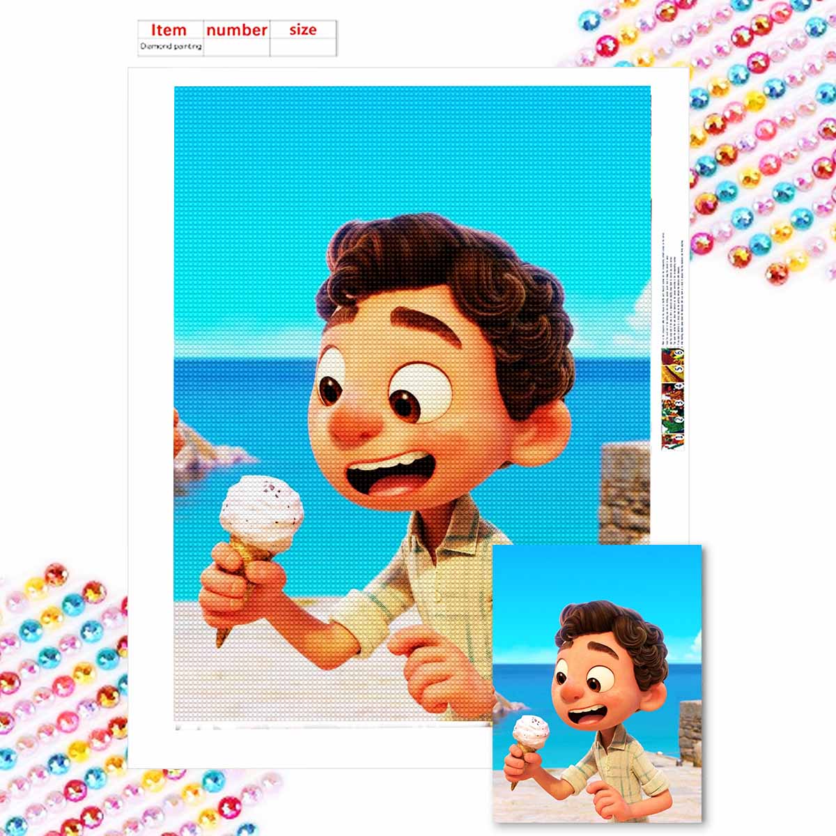 

5D Алмазная вышивка своими руками Маленький мальчик ест мороженое Полная выкладка Стразы Мозаика Вышивка Изделия ручной работы Домашний декор Подарок Round 20x30cm