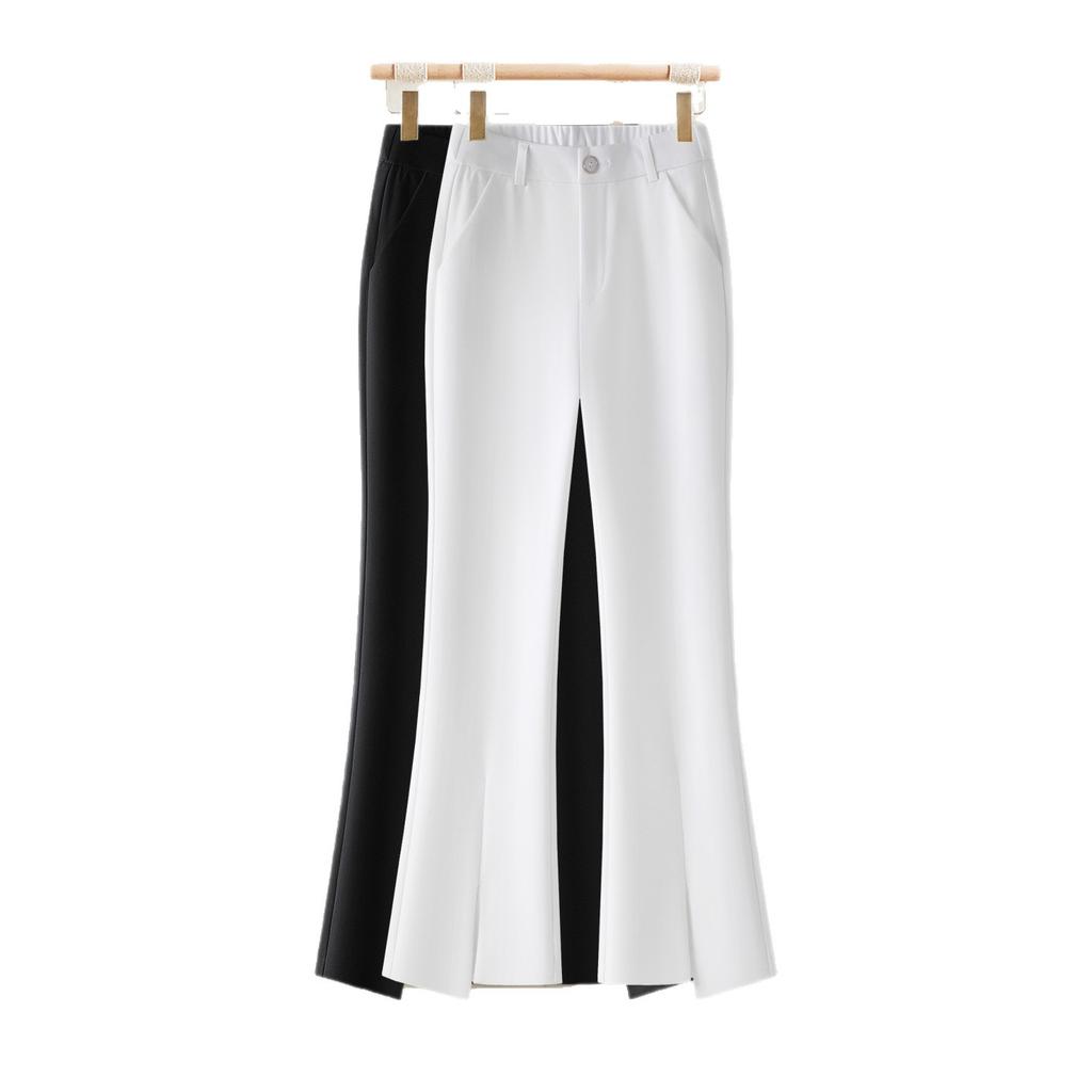 Front split-ended micro-pull pants casual suit pants women's spring summer 1116 high-waisted thin small nine-point flared pants