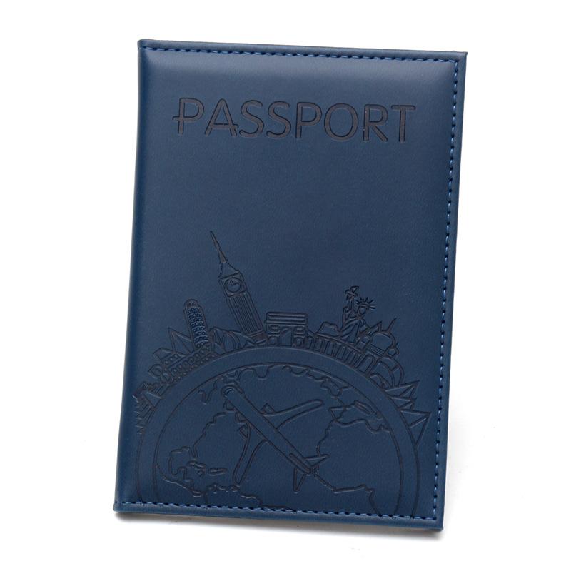 Global Flight Printed Passport Holder Leather Passport Covers Lightweight Airplane Passport Case Id Holder Plane Ticket Holder темно-синий
