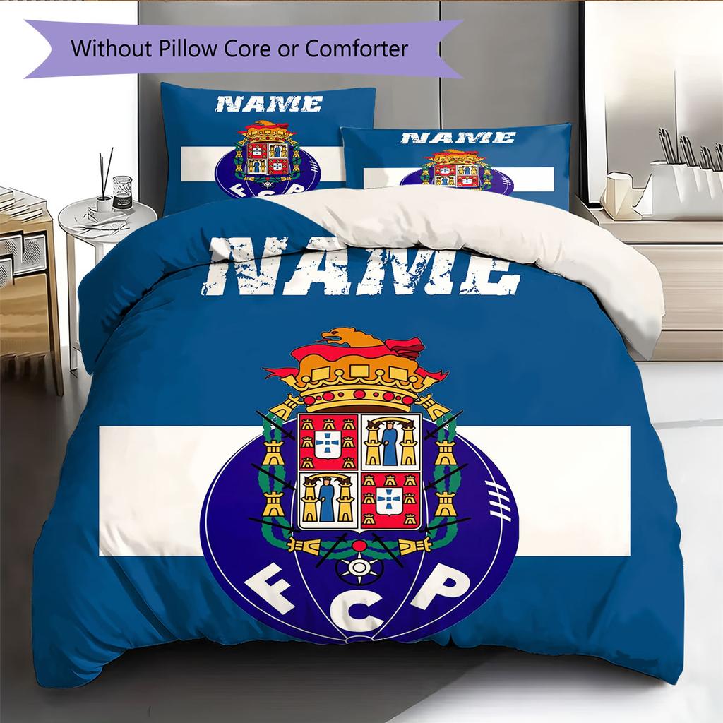Custom Name,FC Porto Pattern Bedding Home Decoration Birthday Gift ( 1 Duvet Cover + 2 Pillowcase, Without Core),fan Merchandise.