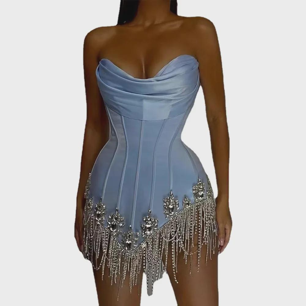 2025 Knitted Tube Top & Tassel Chain Pleated Layer Dress