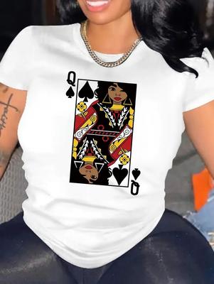 Fashionable Ladies' Casual White Tee with Multiple Distinctive Designs, Round Neck, Short Sleeves