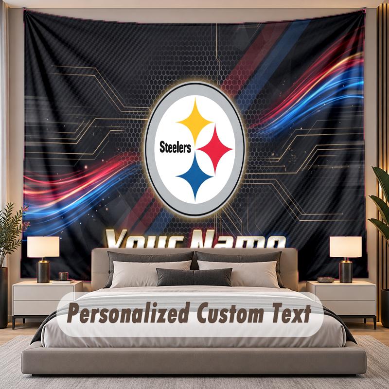 Custom Name Text Tapestry Pittsburgh Steelers Personalized Polyester Wall Tapestry For Bedroom And Room