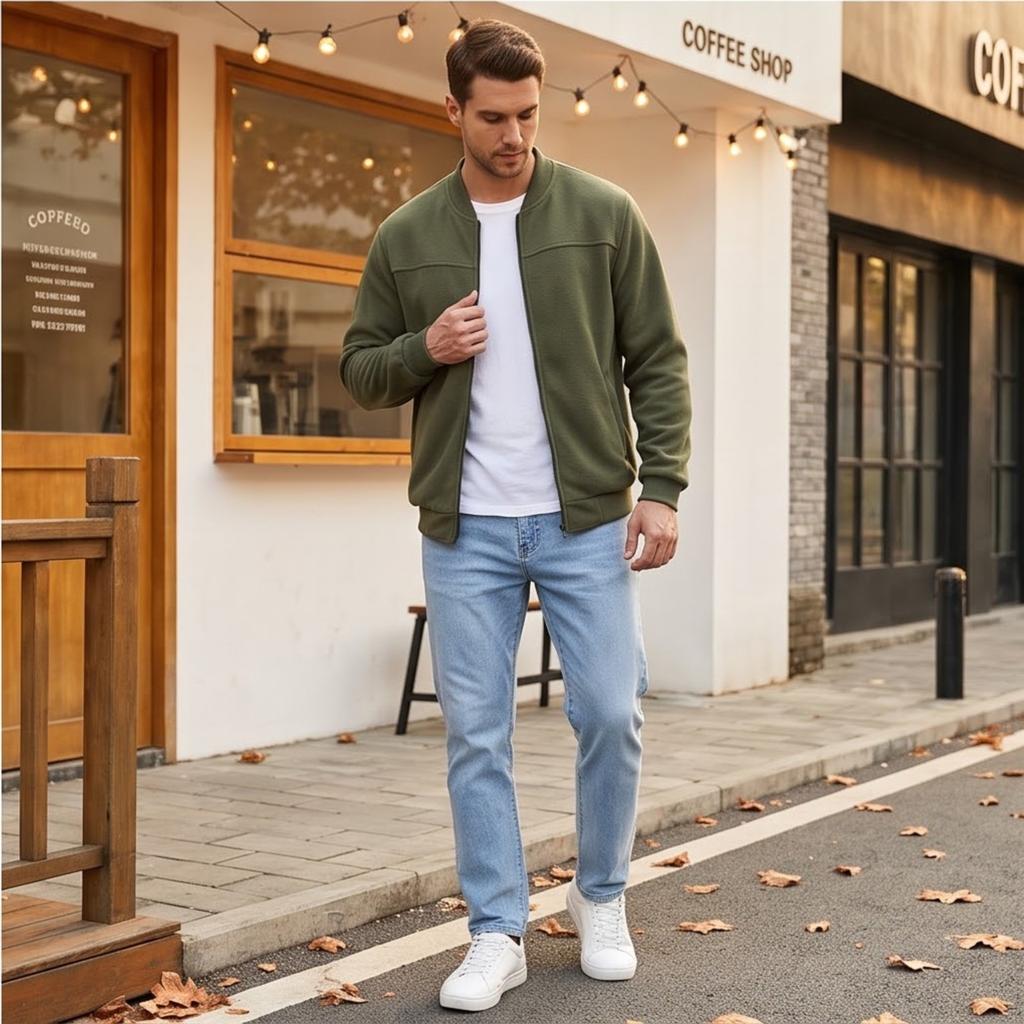 Men's Color Lined Zip Up Jacket Casual Long Sleeve Cardigan Coat