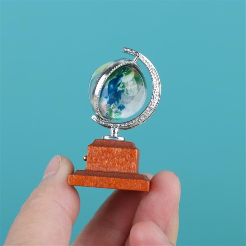 Wooden Tiny Earth Globe Small Wooden World Globe Educational Toy for Dollhouses Furniture and Kids Learning