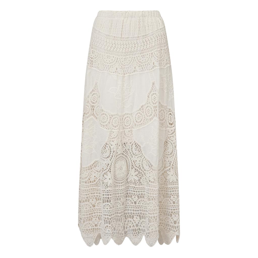 Summer Lace Flower Beach Skirts Women A-line Maxi Skirt Long Crochet Boho Flowy Skirt for Beach Holiday Outfits