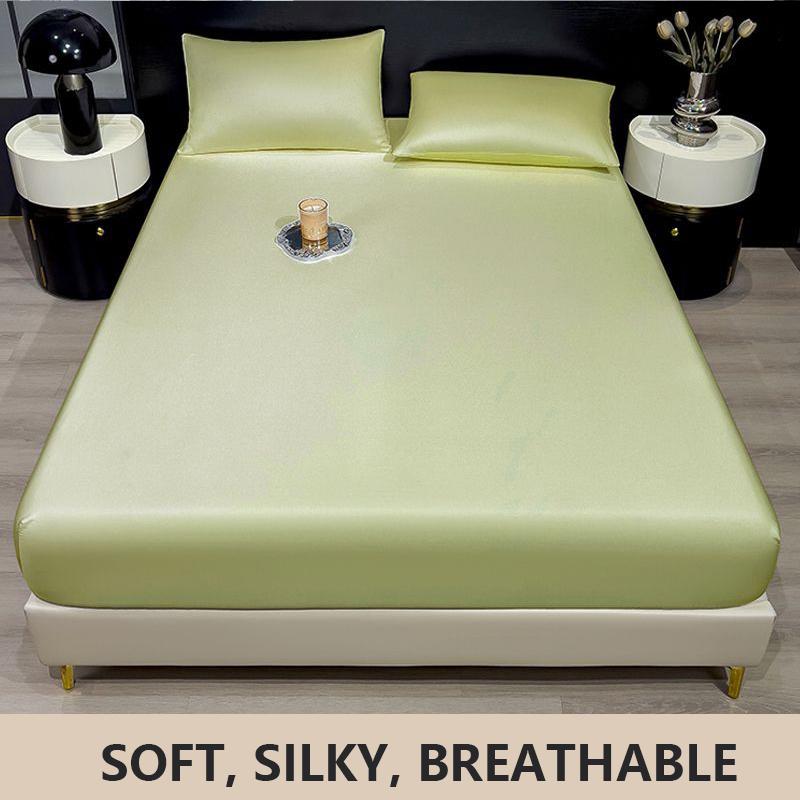 

Новый комплект простыней из ледяного шелка Летний комплект постельного белья Однотонное покрывало Простыня на резинке Полный комплект Простыня Охлаждающая простыня Шелковистая простыня 90*200cm(+1pillowcase)