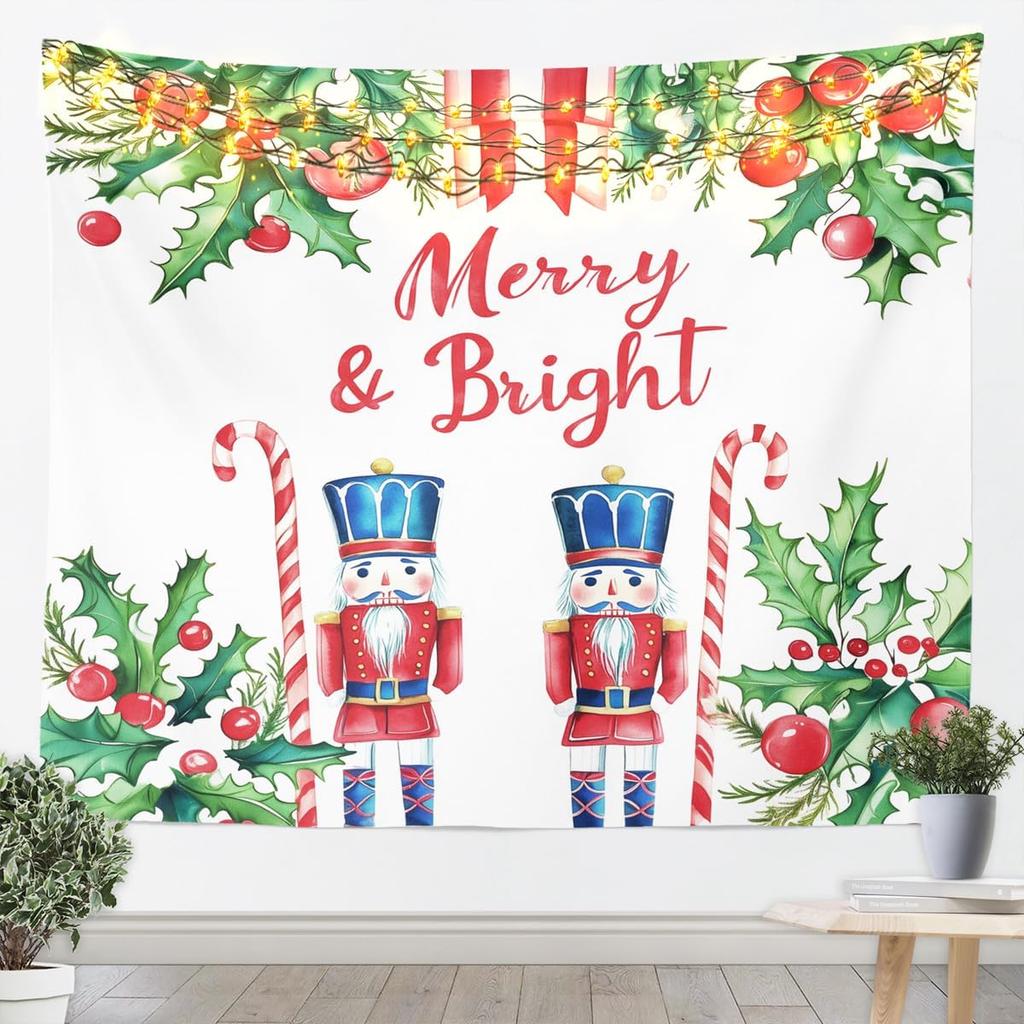 Kids Christmas Nutcracker Tapestry for Bedroom Winter Snowflake Wall Tapestry for Boys Girls Christmas Tree Hanging Wall Art