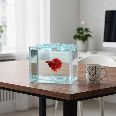 Mini Acrylic Aquarium for Fish & Reptiles - Stackable Pet Terrarium Box with DIY Landscape for Desk & Home Decor