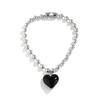 3 Colors Goth Big Love Heart Pendant Necklace for Women Trendy Punk Round Beads Chain Grunge Y2K Jewelry Accessories Steampunk