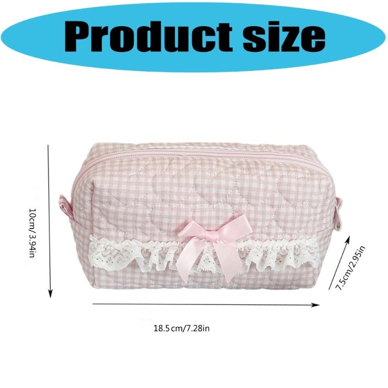 Lace Cotton Pen Pouches Large Capacity Pencil Case Portable Pen Organiser Travel Makeup Storage Bag for Office School