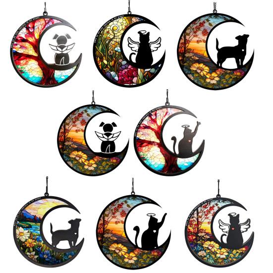 Pet Memorial Suncatcher Angel Cat Dog Sun Catcher Panel Stained Glass Window Hanging Ornaments Pet Loss Sympathy Gift for Pet Lovers