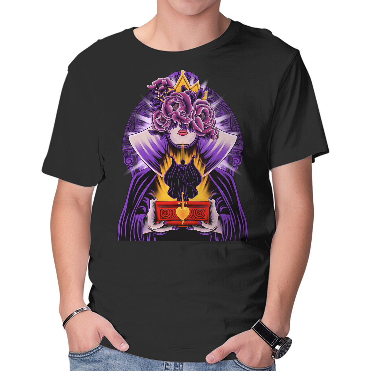 Unisex Crew Neck T-Shirt Dark Queen Flower Face Graphic Short Sleeve Casual Tee XXXL
