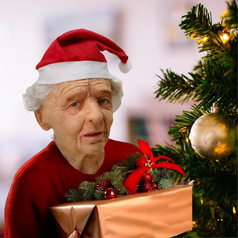 A cross-mirror Halloween new old man mask old lady hood dress up props spot old man