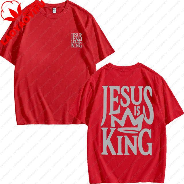 Jesus Is King Shirt Oversized Vintage Christian Tee Faith Graphic Tshirt High Quality Cotton Womens Short Sleeve Oneck Tops