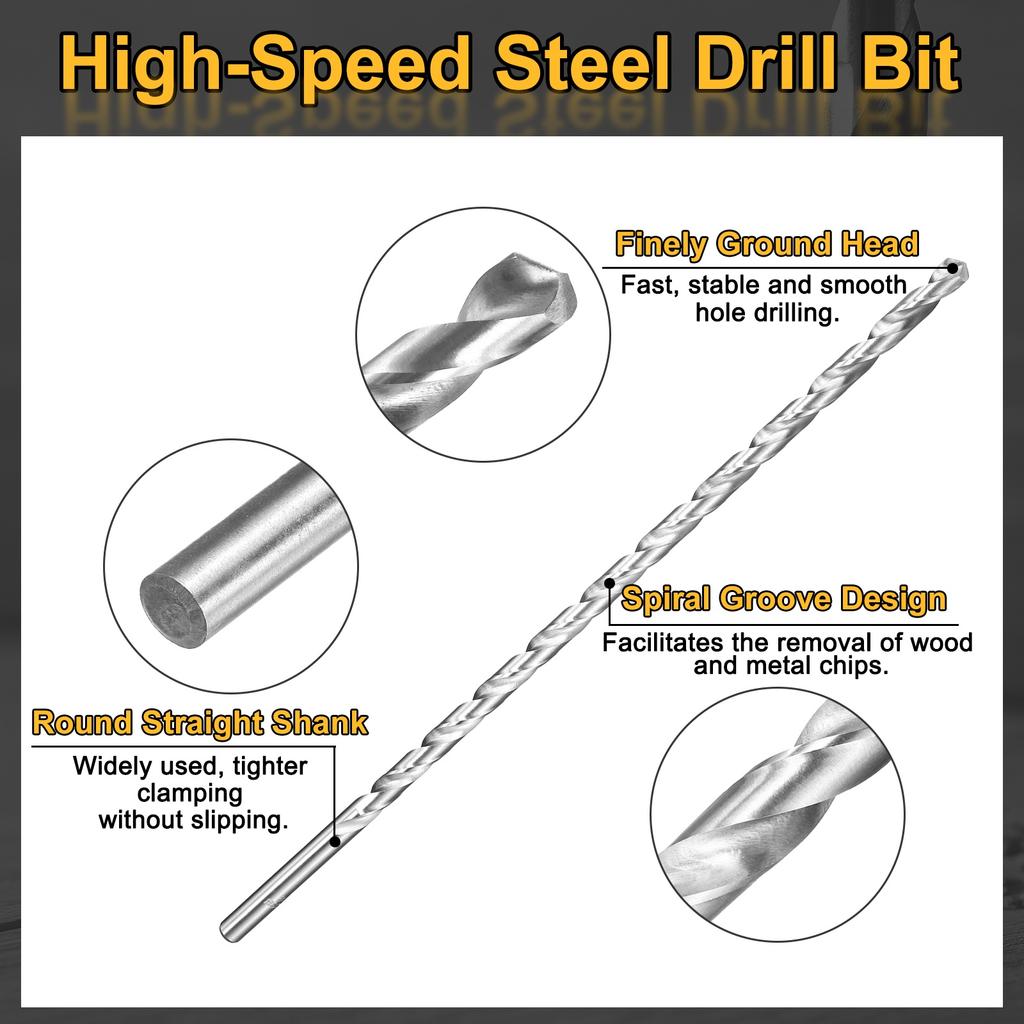 2pcs 2.5/3/4/5/6/8/10/12/14mm Dia Extra Long Twist Drill Bit HSS Spiral Jobber Drill Bits Drilling Tools for Wood Plastic Metal