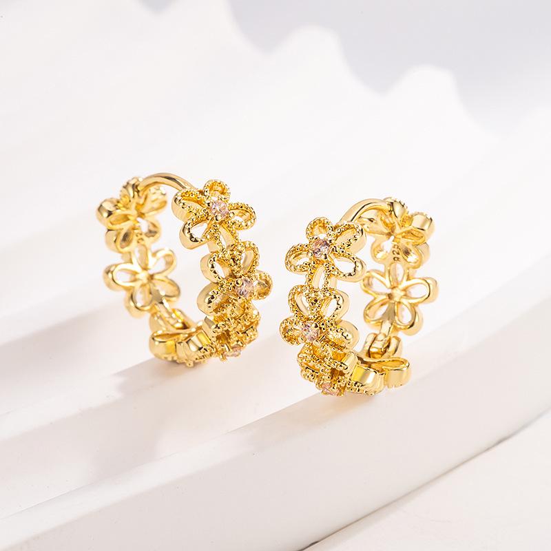 Elegant French Lace Floral Hollow-out Earrings: Exquisite High-End Style for Women Copper