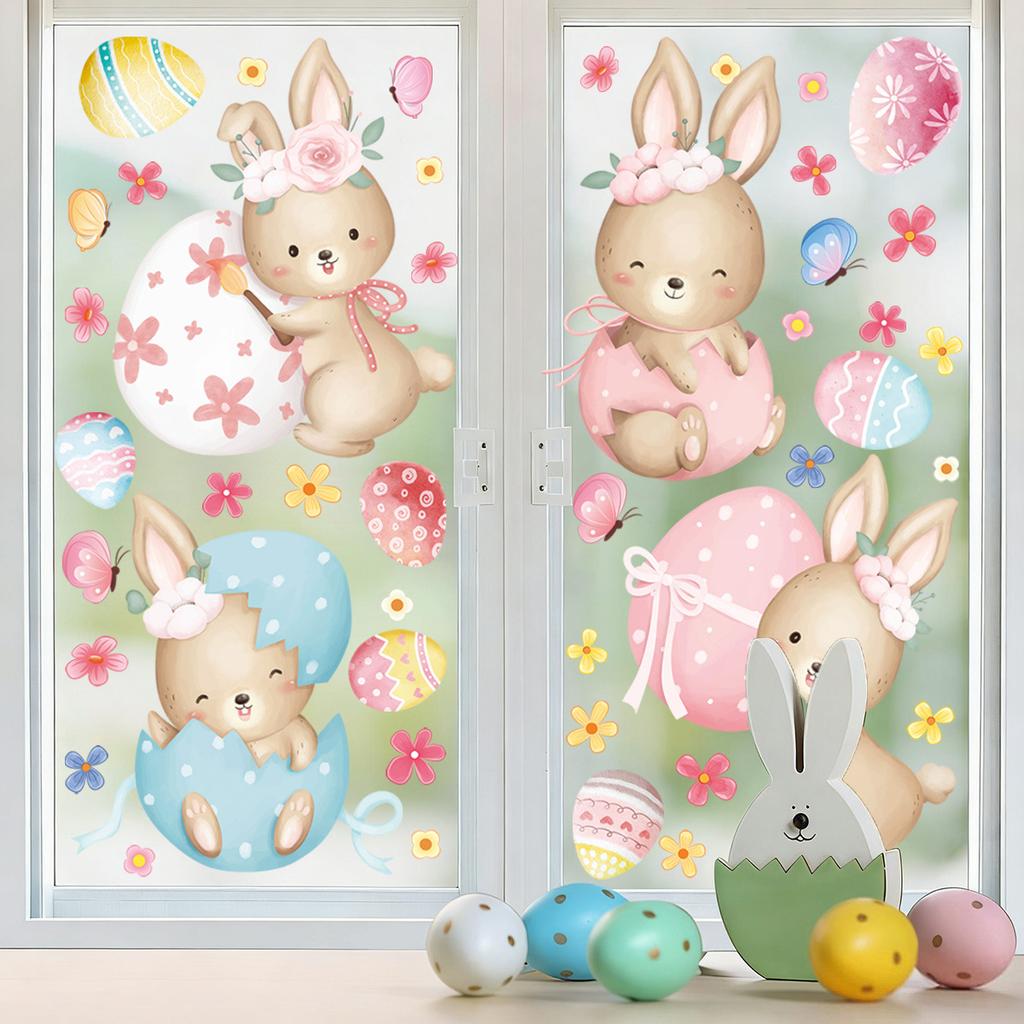 Easter Egg Bunny Static Cling Stickers 2026 New Window Decals for Glass Shop Display Decoration