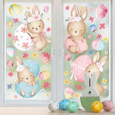 Easter Egg Bunny Static Cling Stickers 2026 New Window Decals for Glass Shop Display Decoration