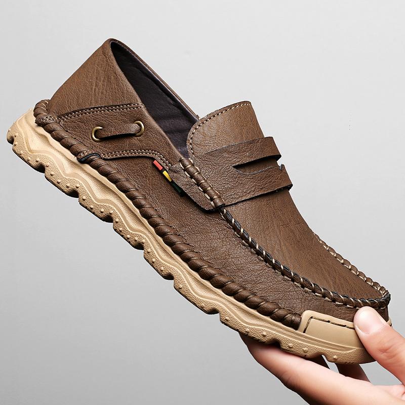 

Модная мужская обувь из натуральной кожи, новые мужские мокасины, удобные, противоударные, стильные кроссовки, высококачественная мужская обувь для ходьбы на открытом воздухе 46 темно-коричневого